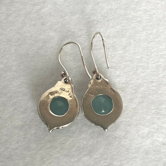 Sterling Silver 925 YS India Round Faceted Chalcedony Quartz Dangle Earrings - Picture 8 of 16